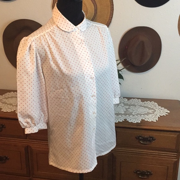 VTG 70’s donnkenny Polkadot Button Down Blouse - Picture 6 of 12
